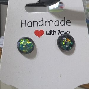 Handmade Iridescent Green Stud Earrings
